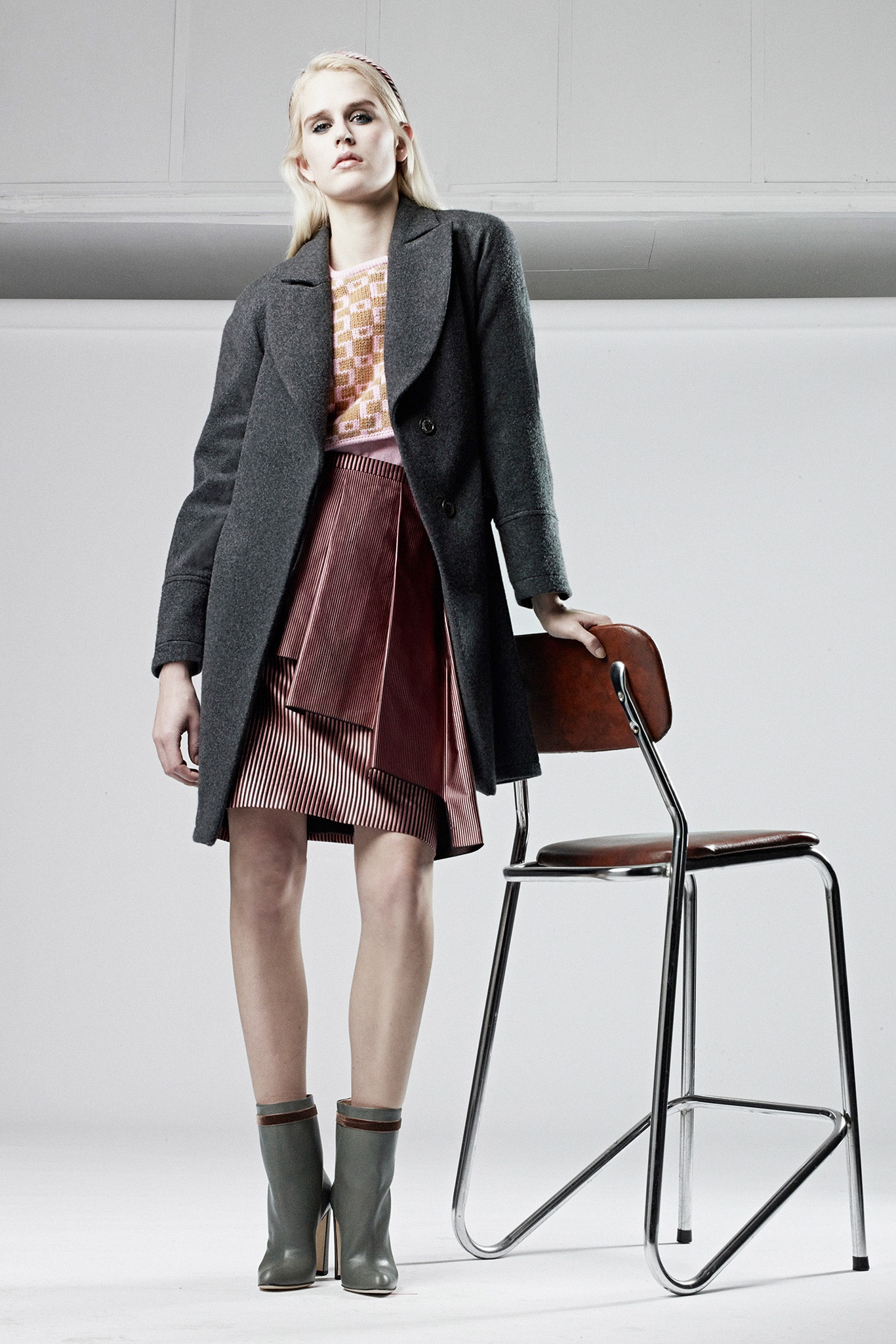 pink velvet asymmetric fitted pleated skirt