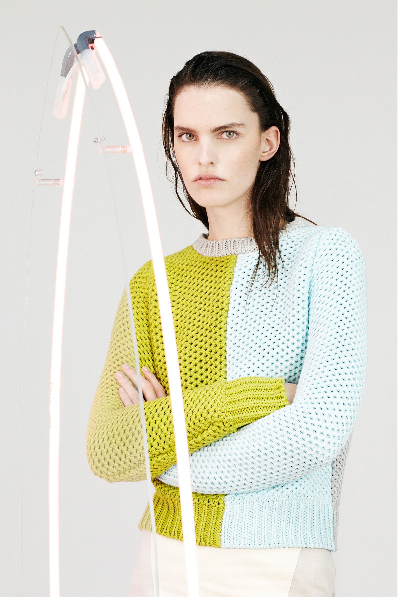 color-blocked fitted cotton sweater