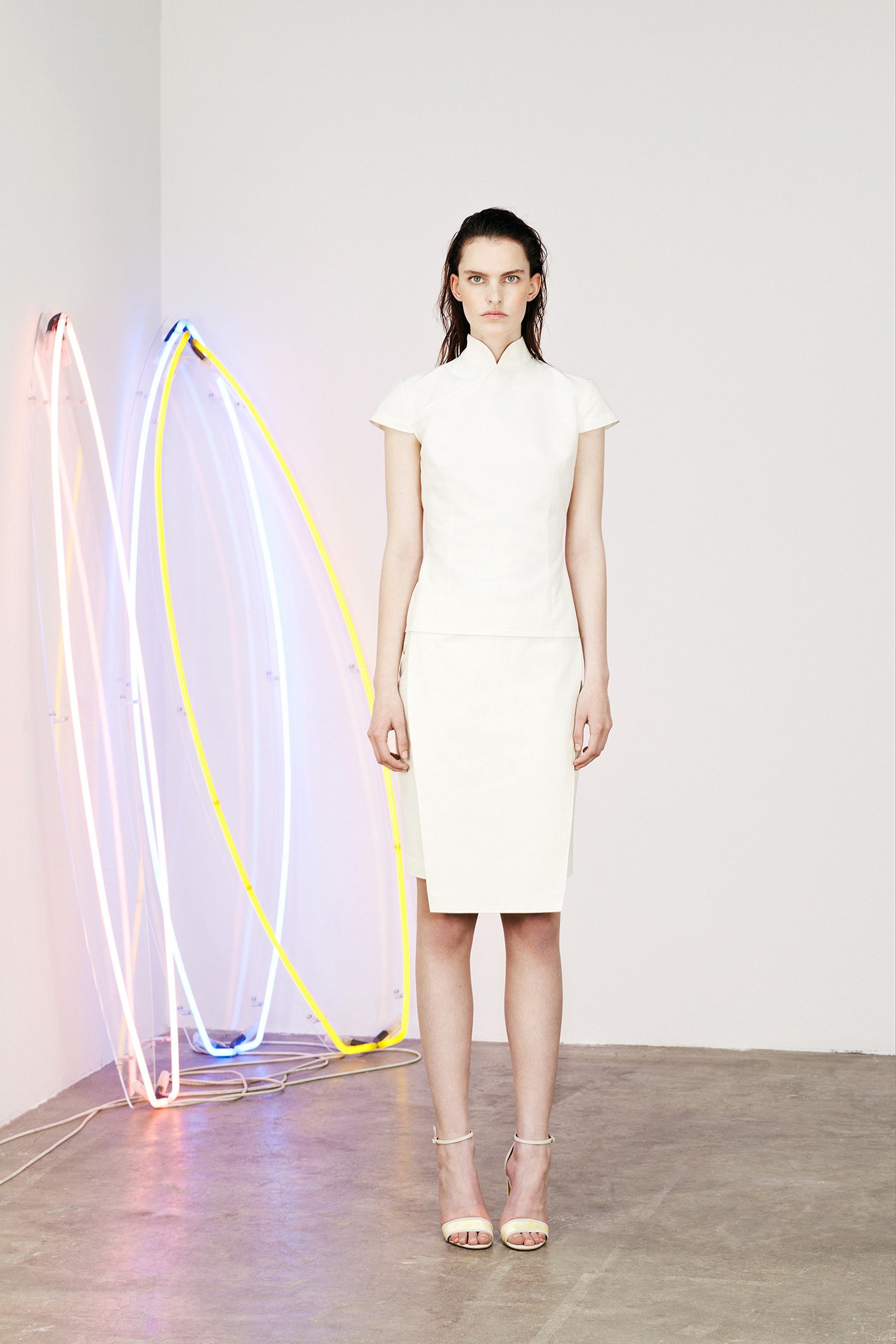 white fitted midi dress