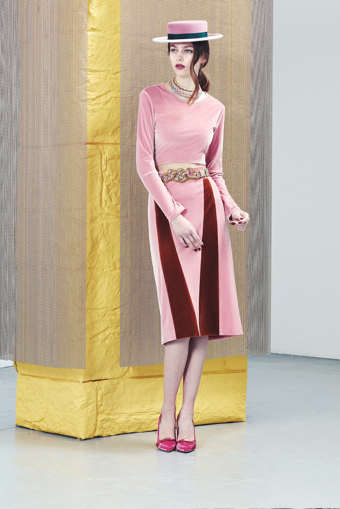 pink velvet midi dress