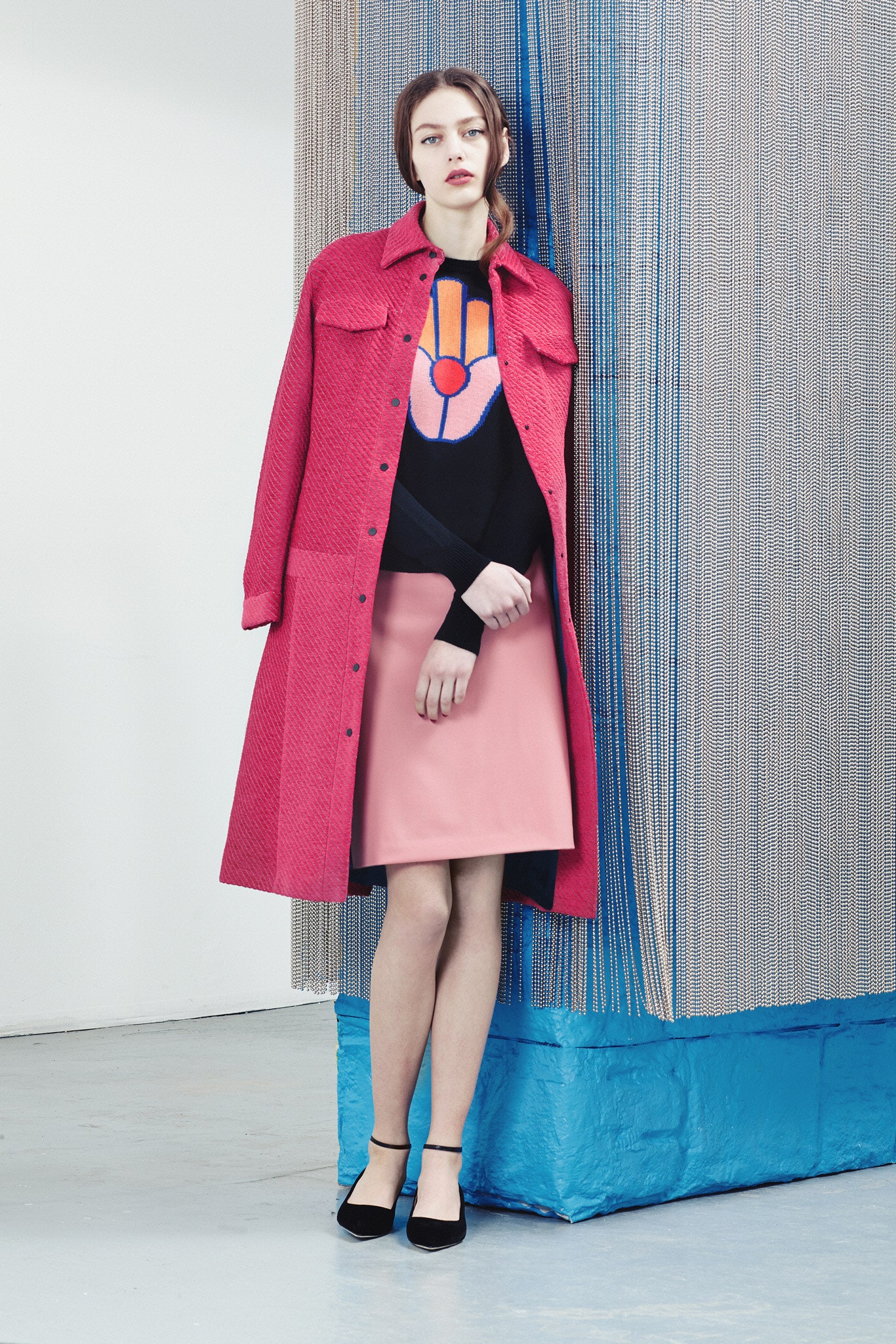 pink cotton fitted a-line mini skirt