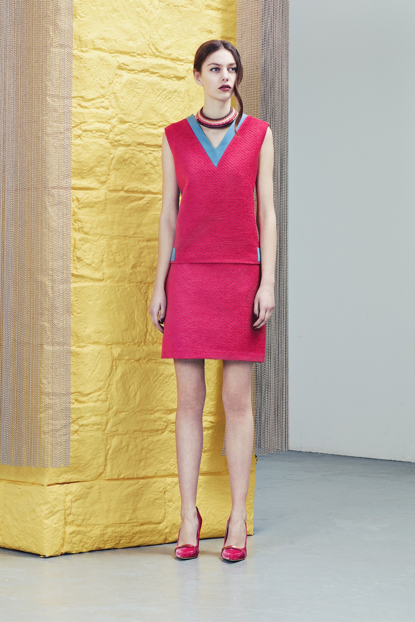 fitted pink mini dress with shoes