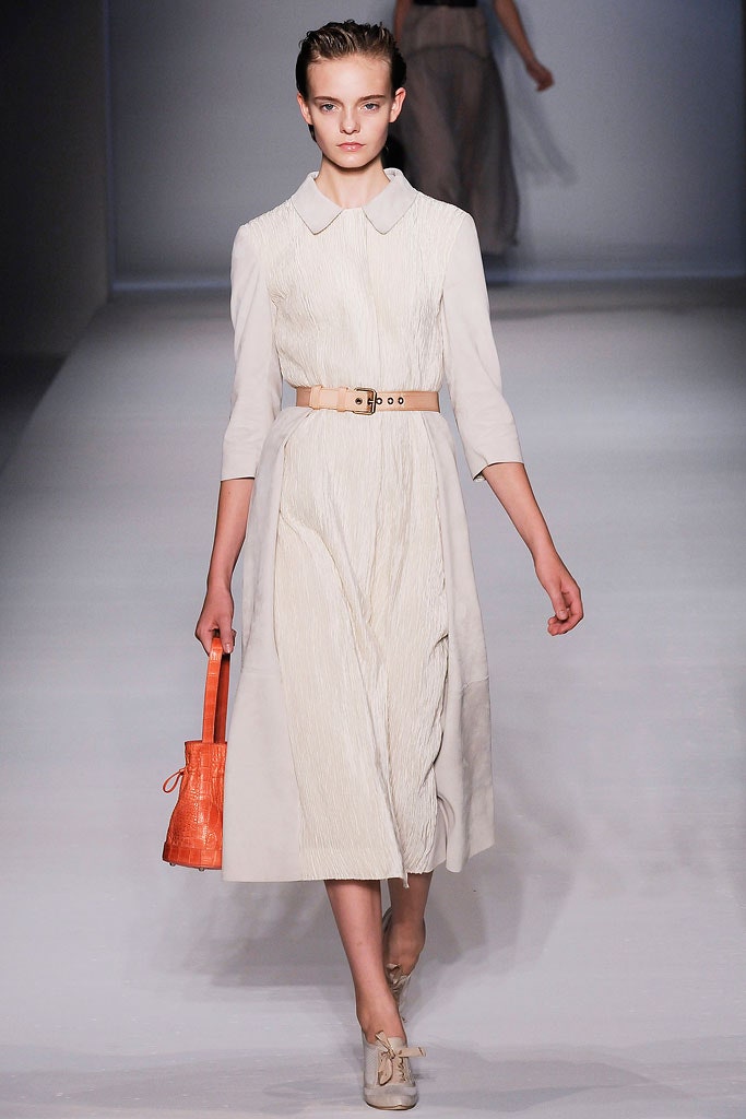 beige pleated midi dress