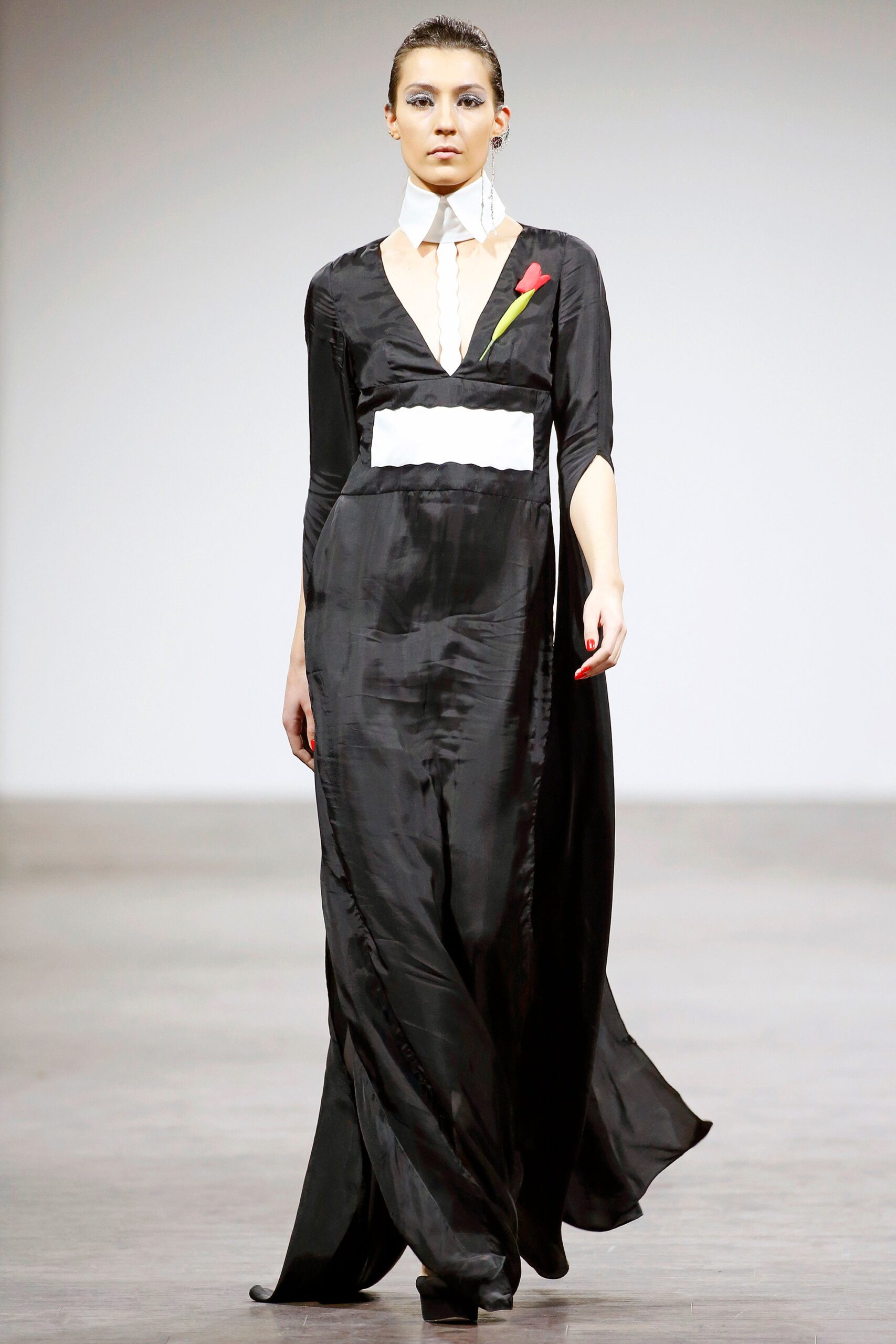 black silk fitted gown