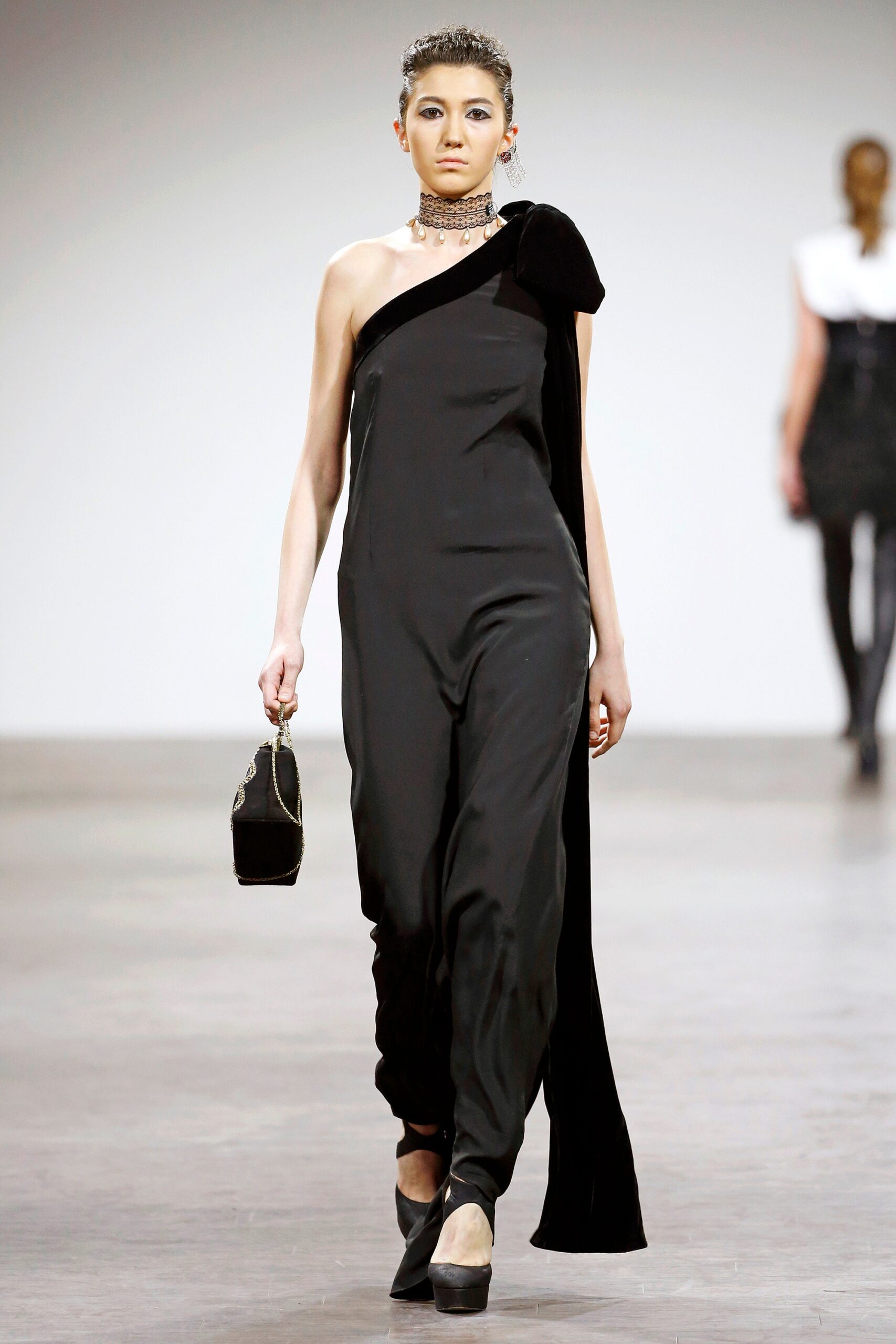 black silk asymmetric jumpsuit
