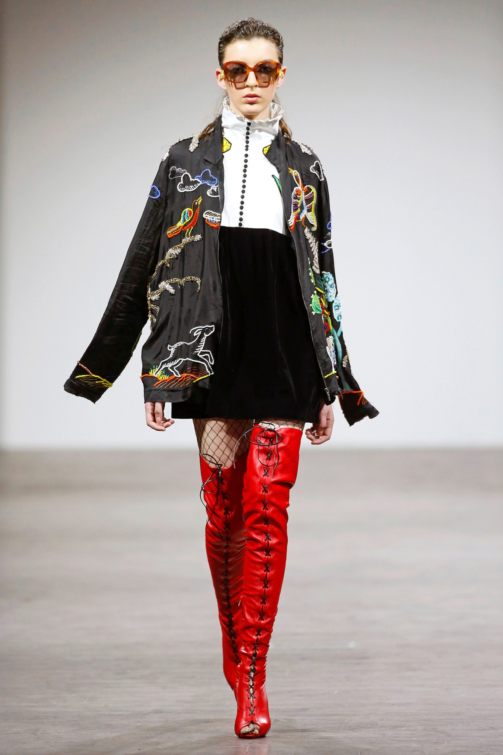 black velvet mini dress with embroidered jacket