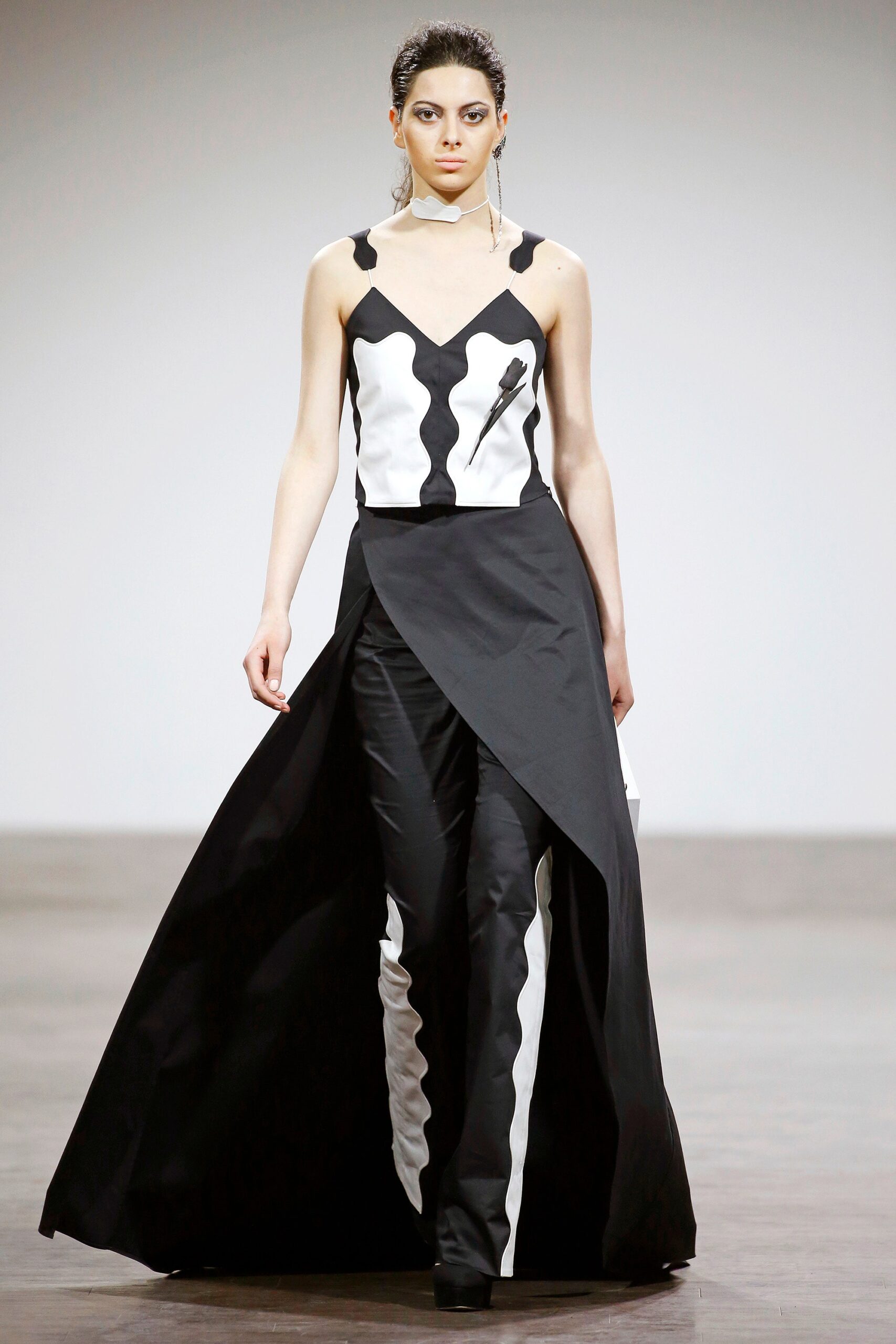 black and white asymmetric maxi dress