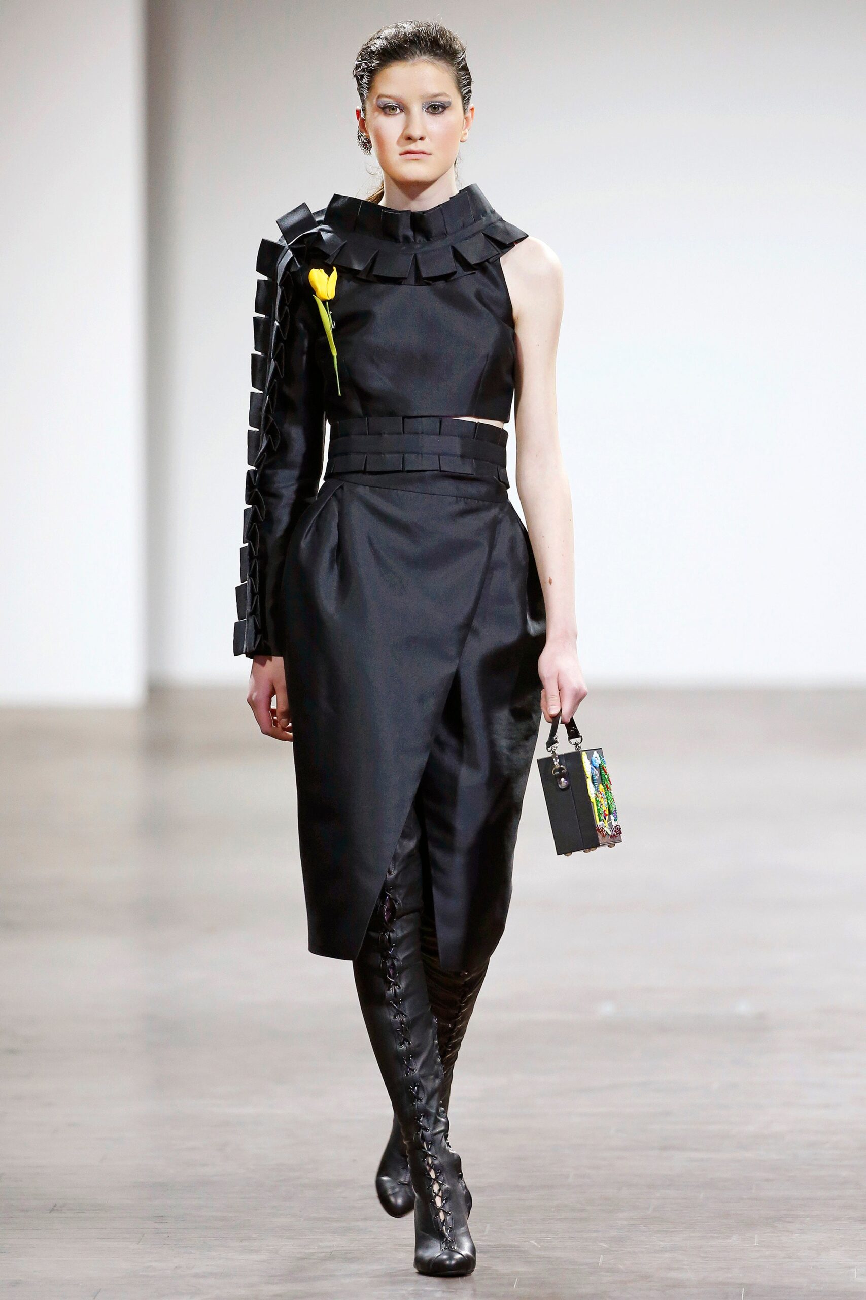 black fitted asymmetric dress
