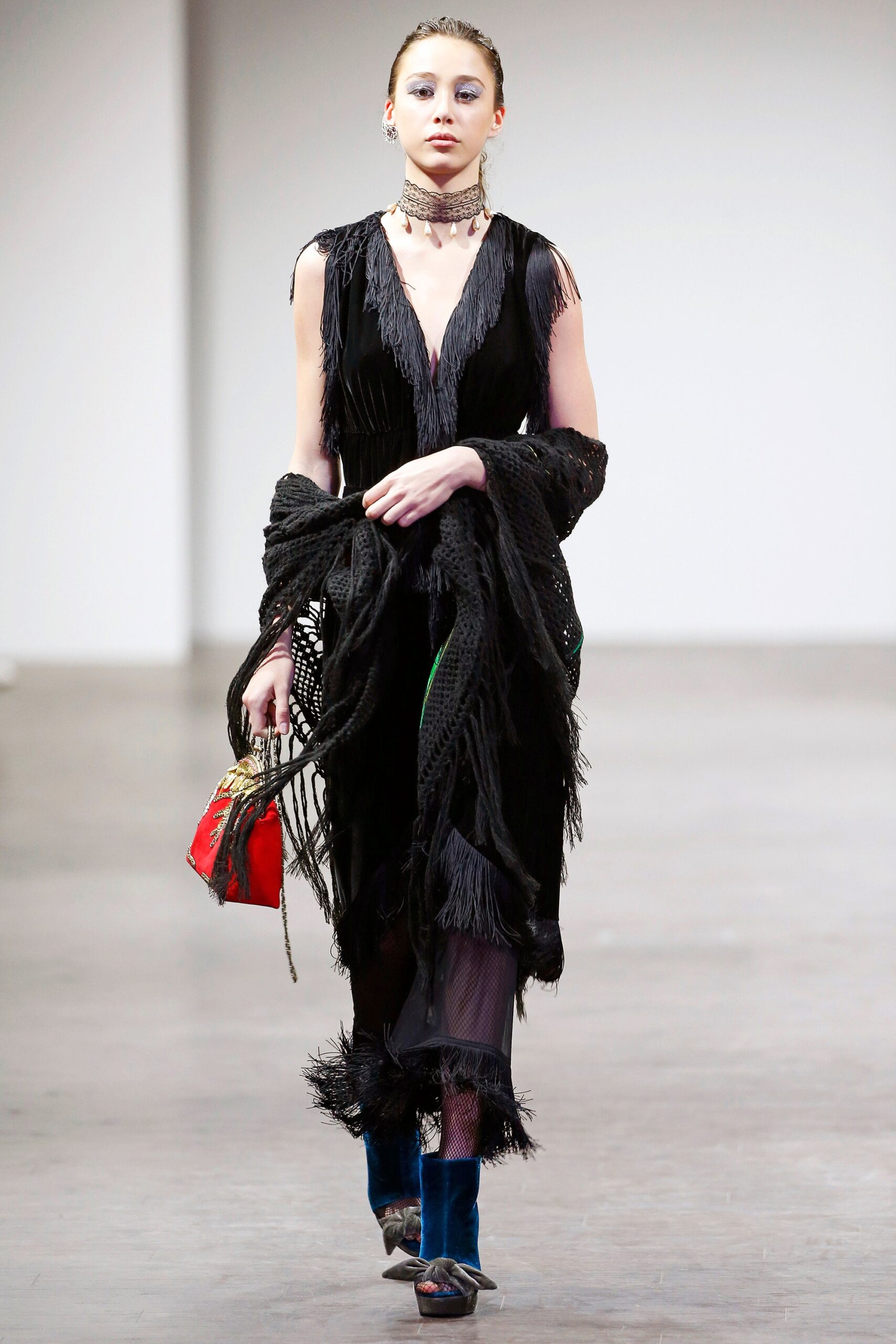 black fringed midi dress