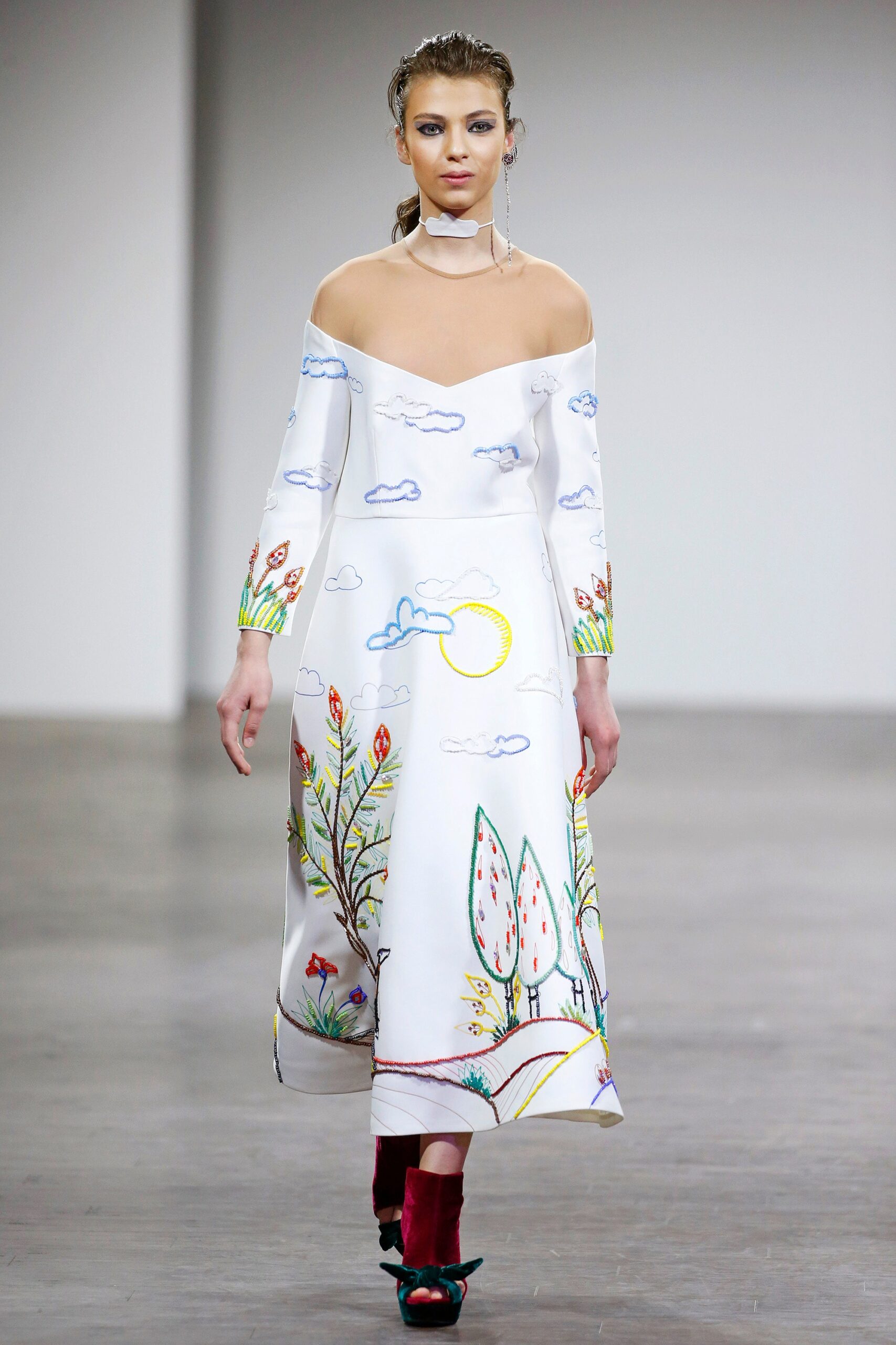 white embroidered off-shoulder dress