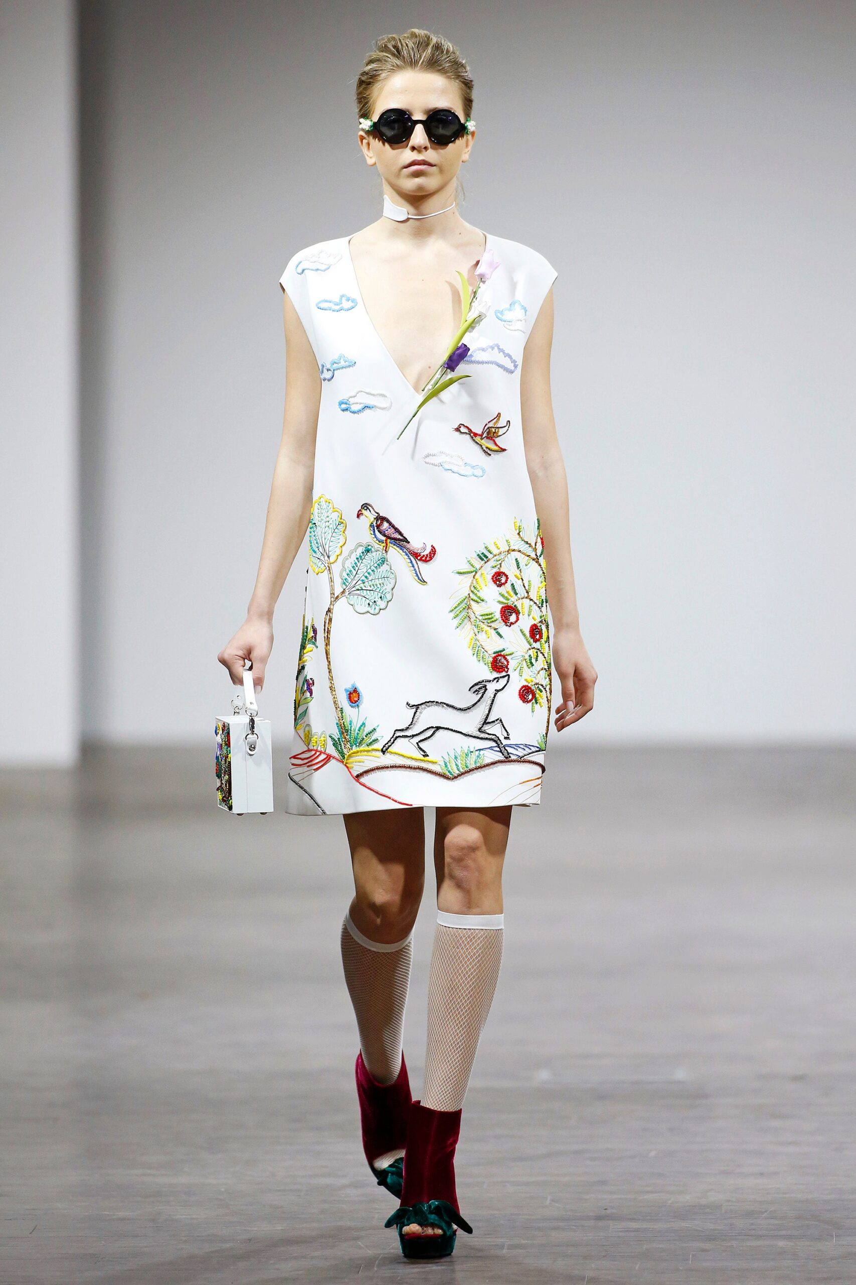 embroidered white short dress