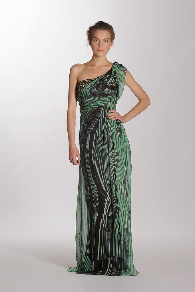 green black draped gown