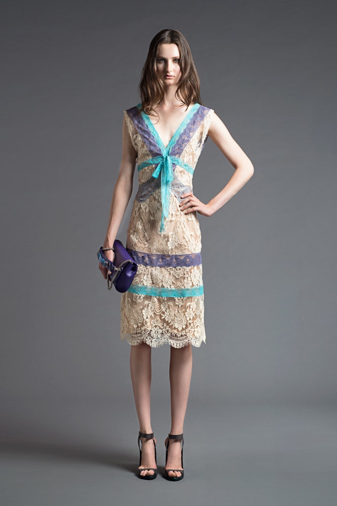 beige lace sleeveless v-neck fitted layered embroidered dress
