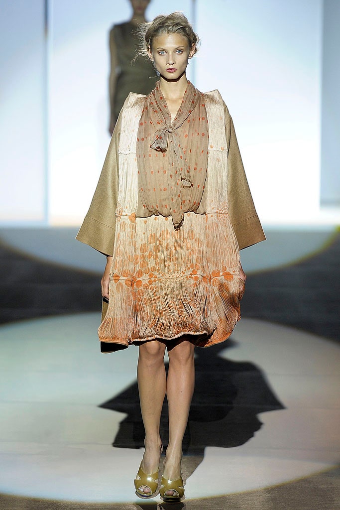 orange silk sleeveless v-neck relaxed pleated draped dress