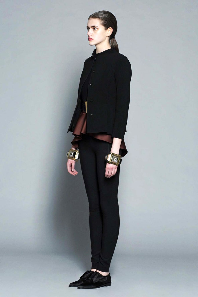 black structured jacket with brown top
