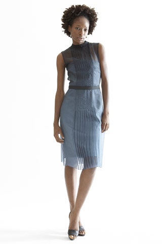 blue silk sleeveless dress