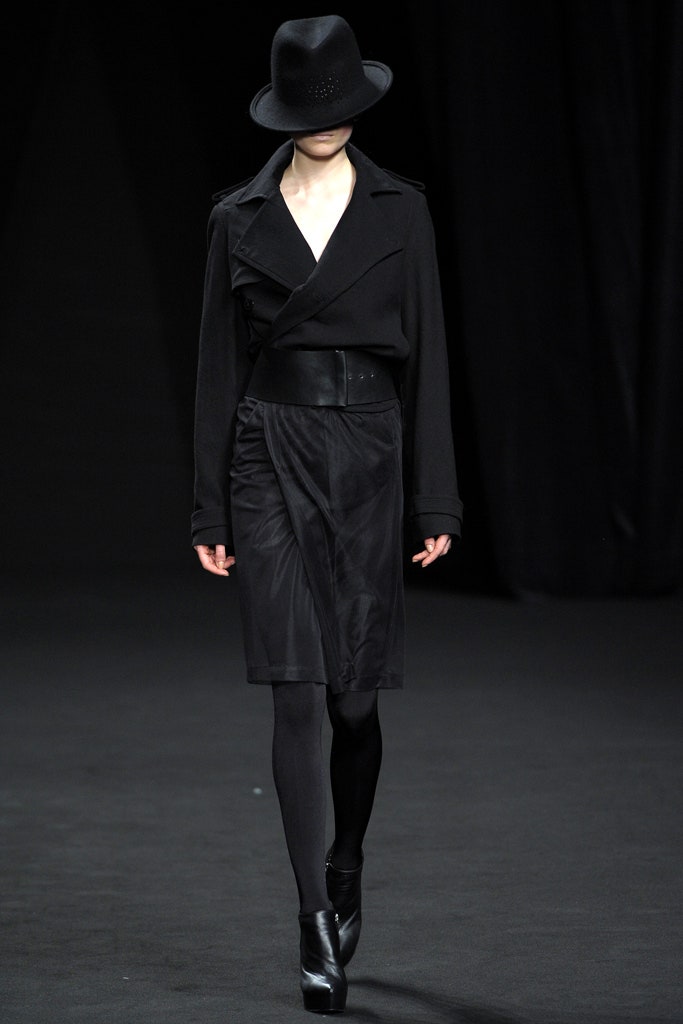 black fitted coat and dress