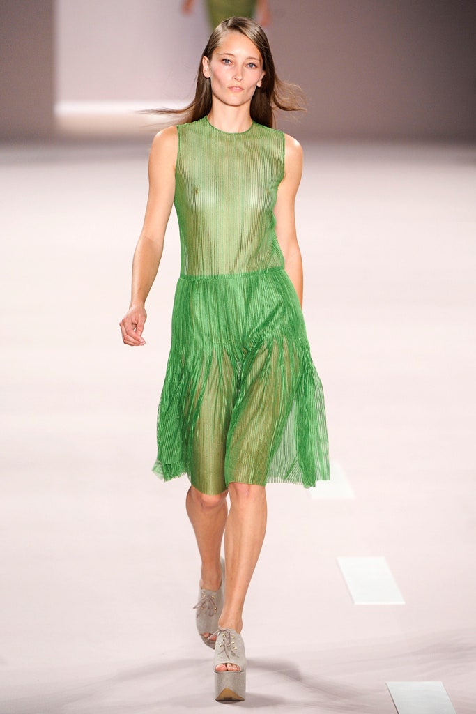green pleated midi dress