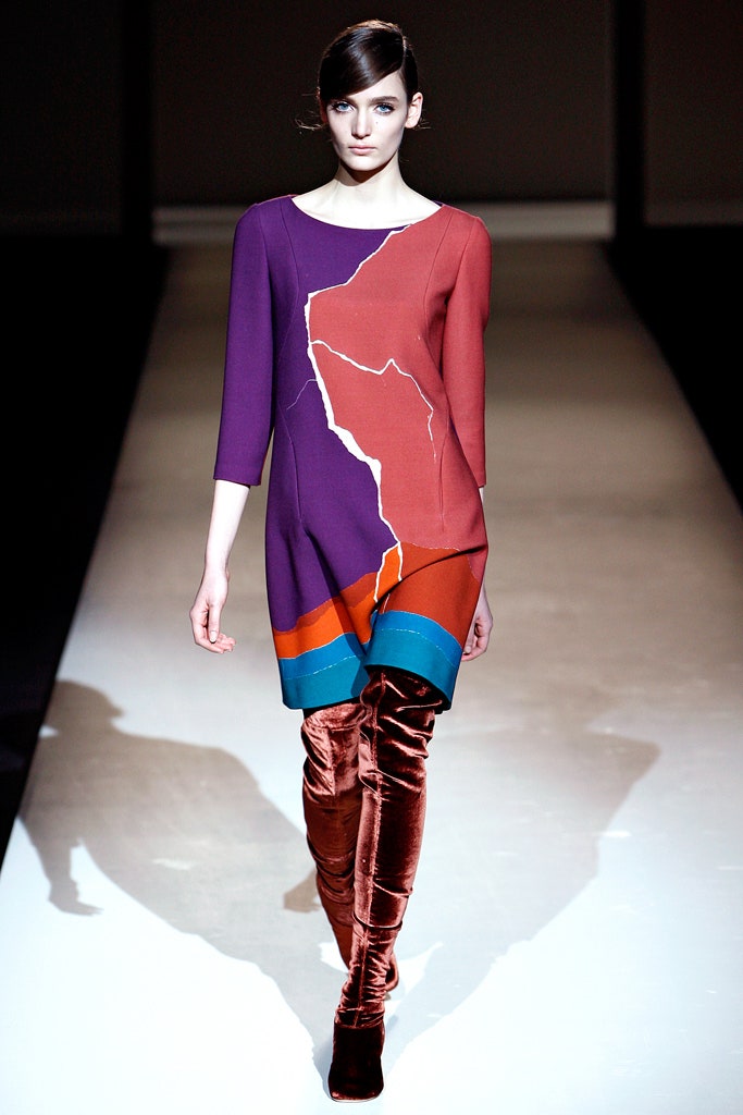 color-blocked short dress with over-the-knee boots
