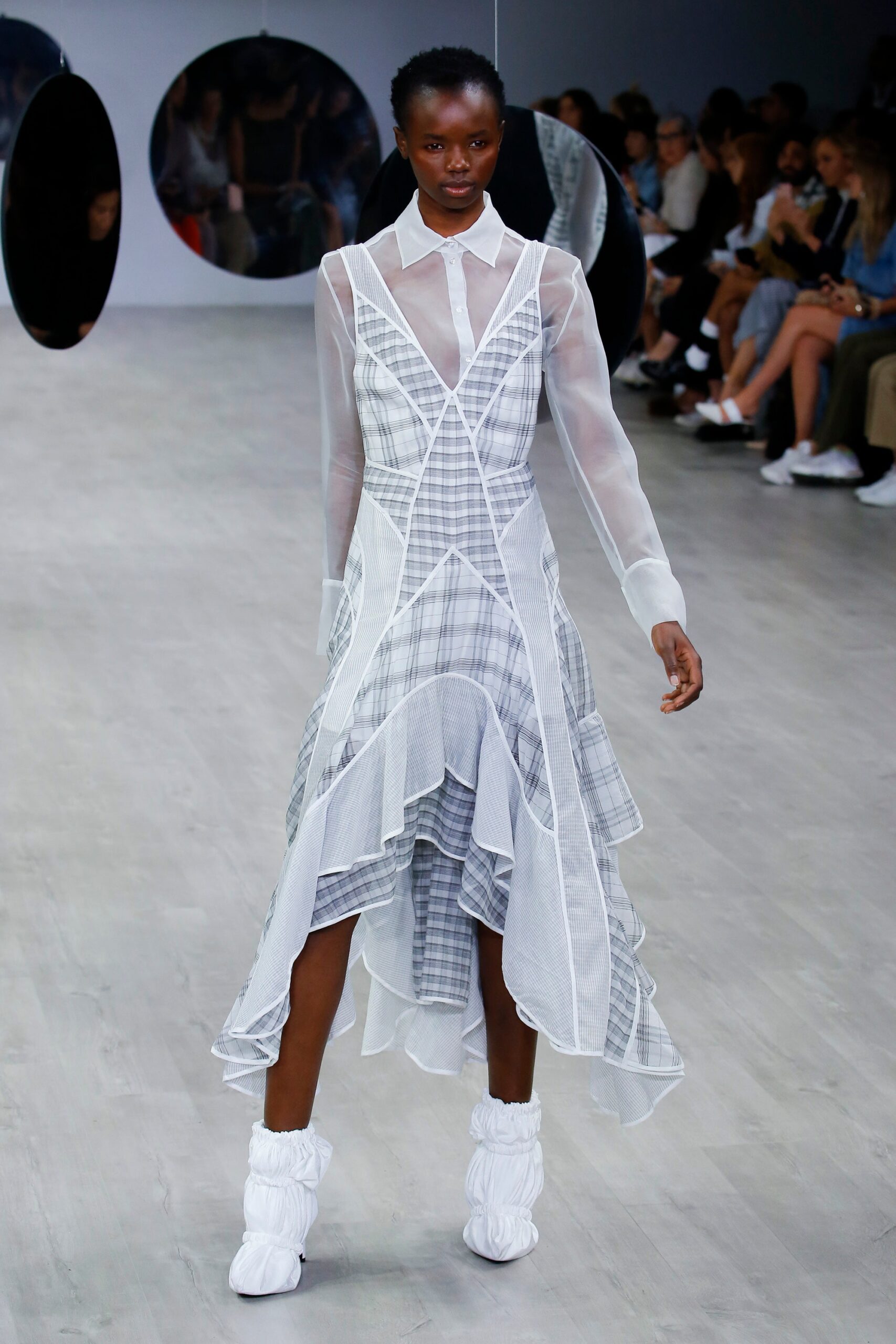 white gray layered asymmetric dress