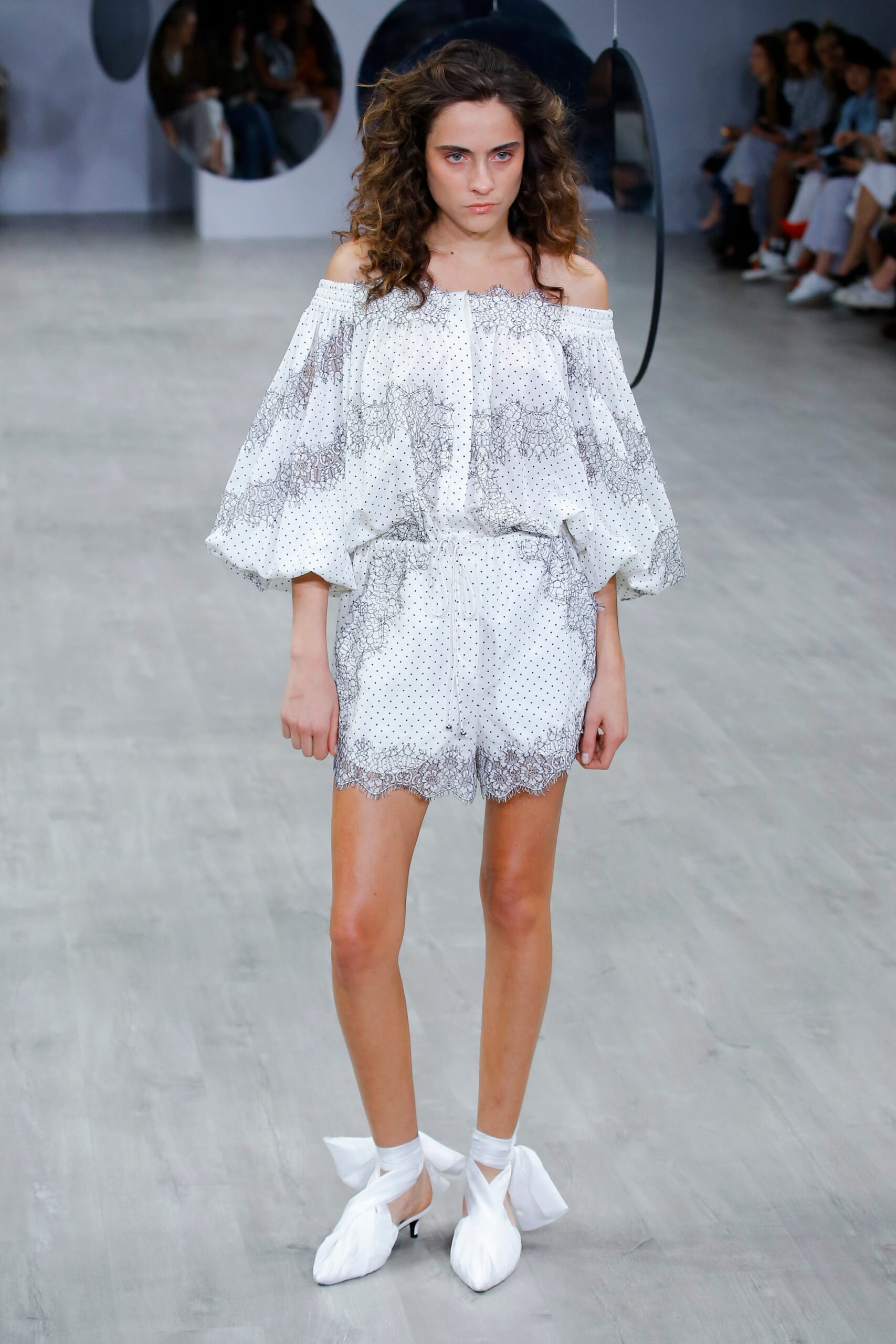 white silk off-shoulder romper