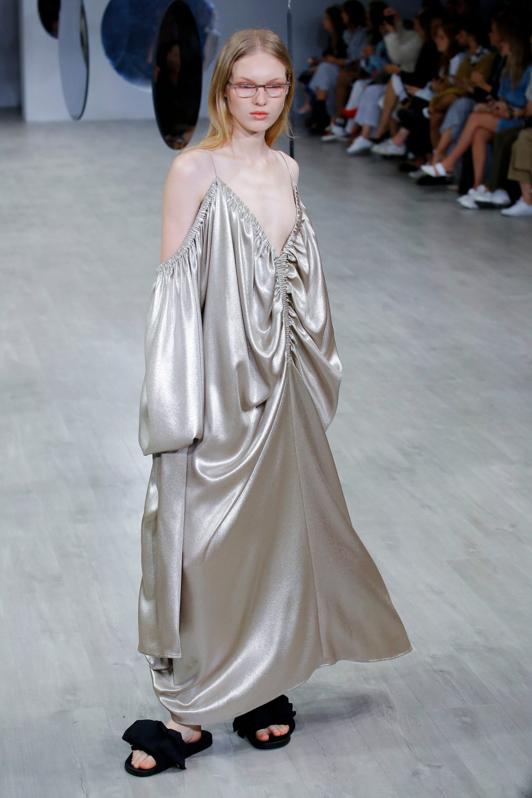 silver satin relaxed maxi dress