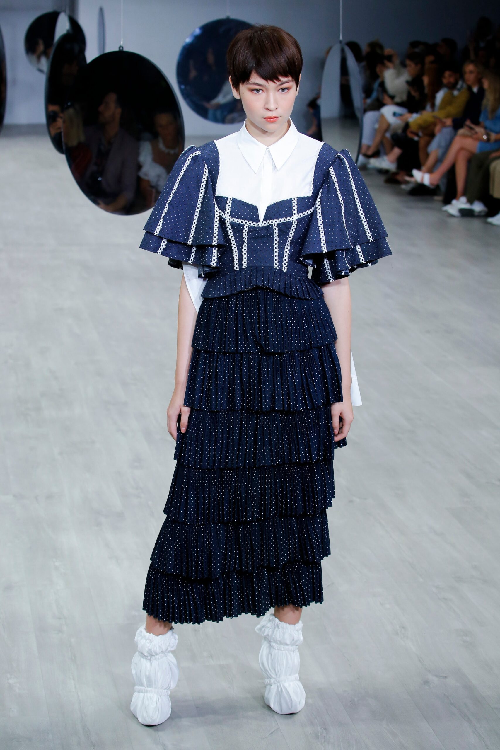 navy cotton tiered ruffled dress
