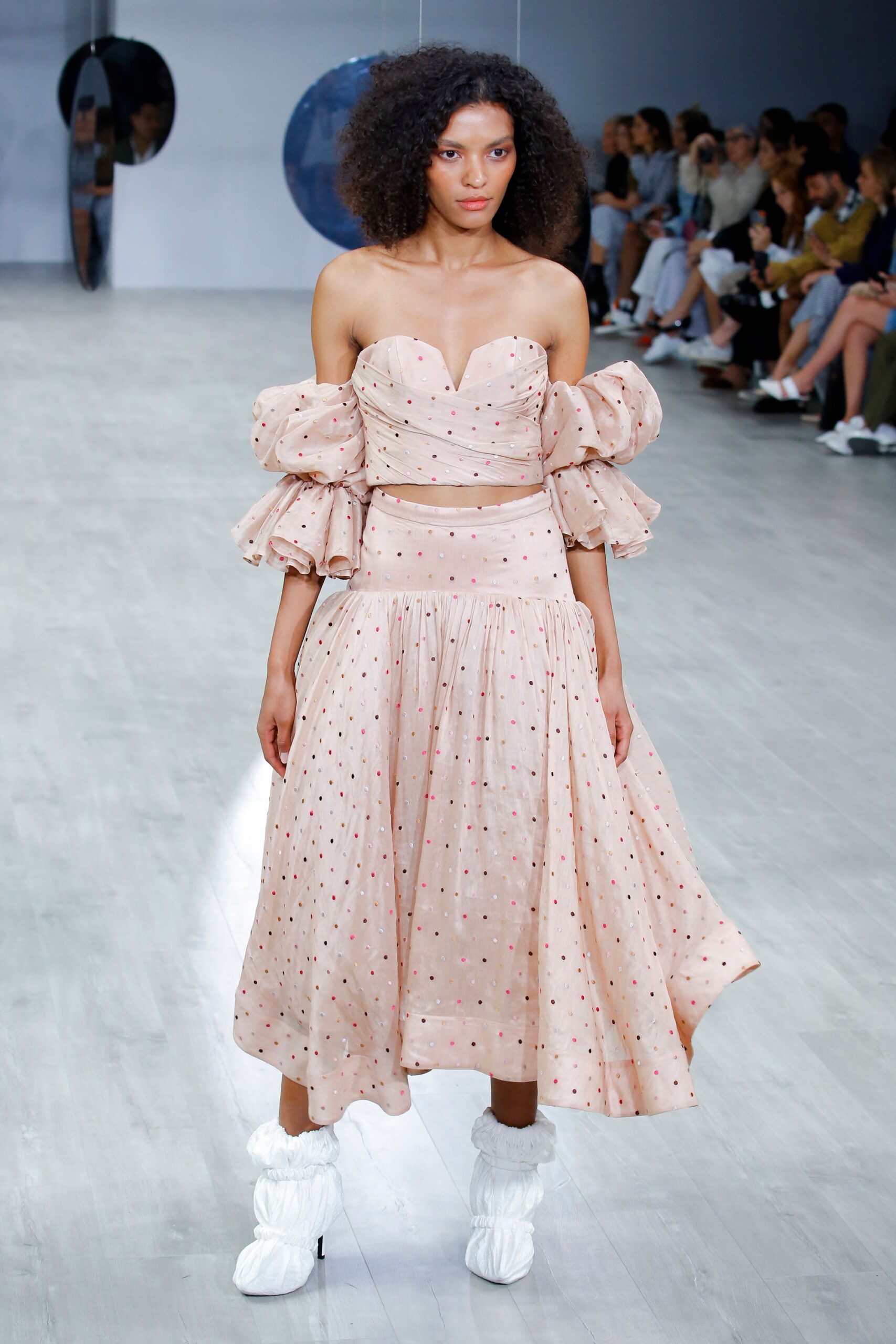 pink off-shoulder midi dress