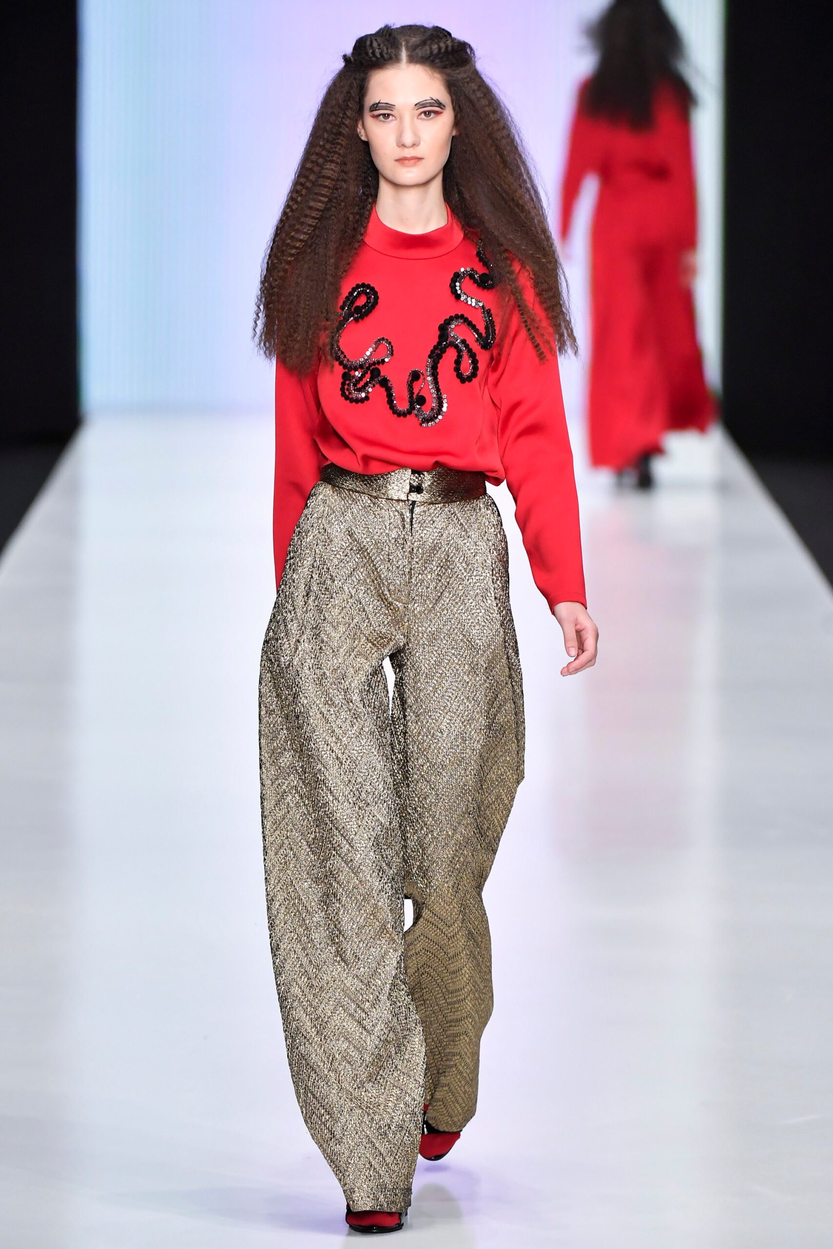 gold silk relaxed wide-leg pants