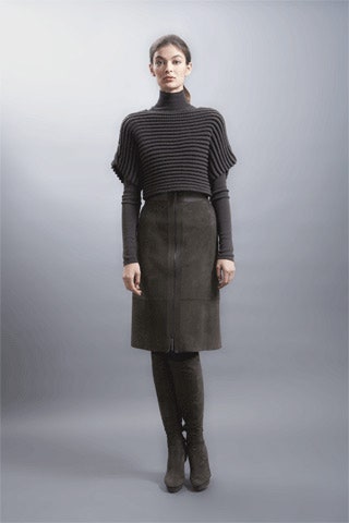 black suede fitted high-waisted straight-leg zippered midi skirt
