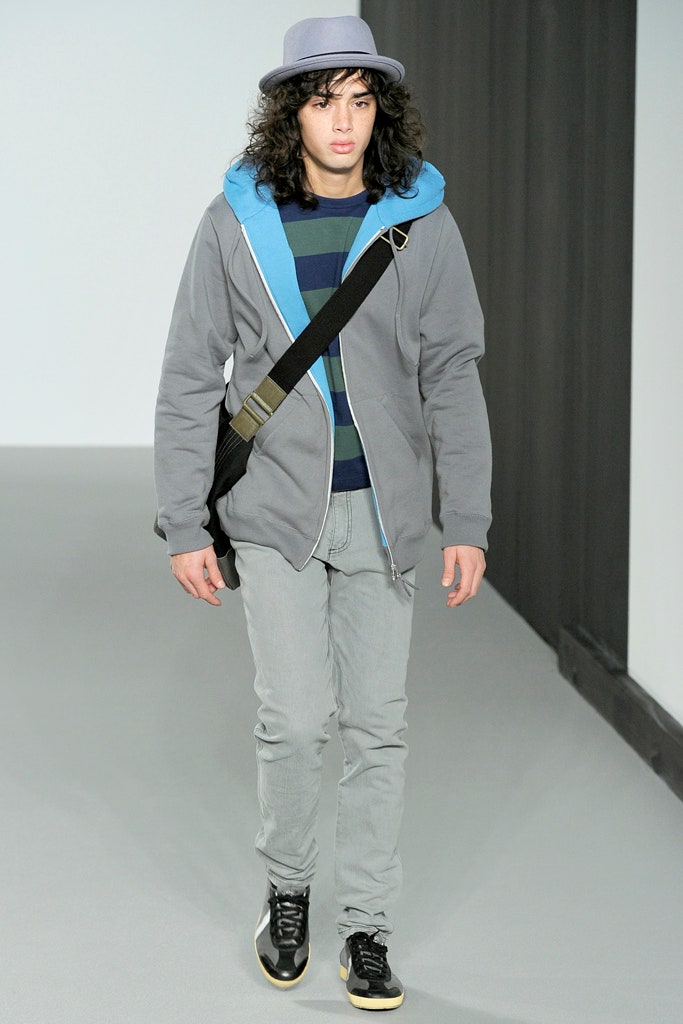 gray hoodie with blue accents