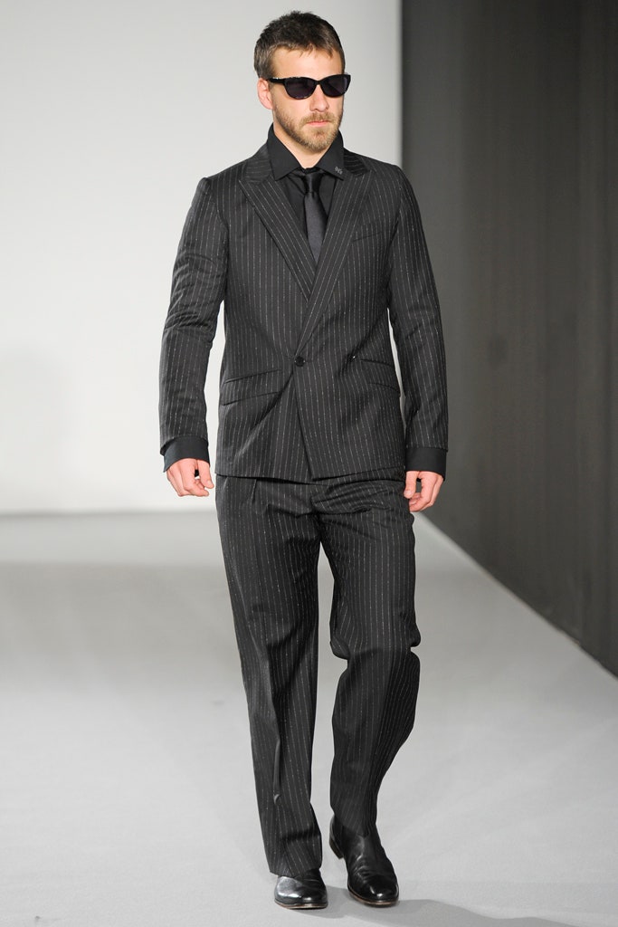 black tailored striped suit