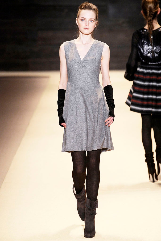 gray wool sleeveless v-neck fitted a-line mini dress