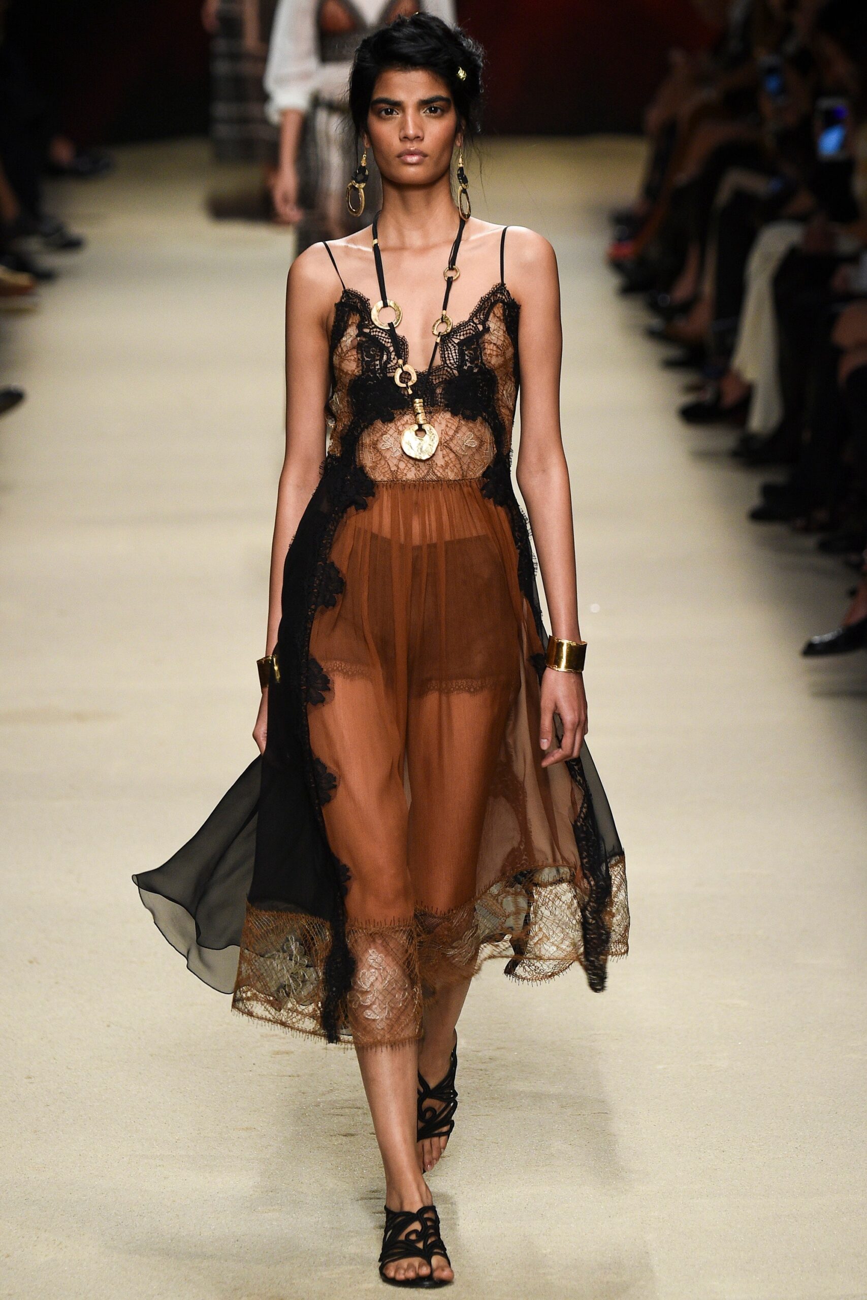 black and brown layered midi dress