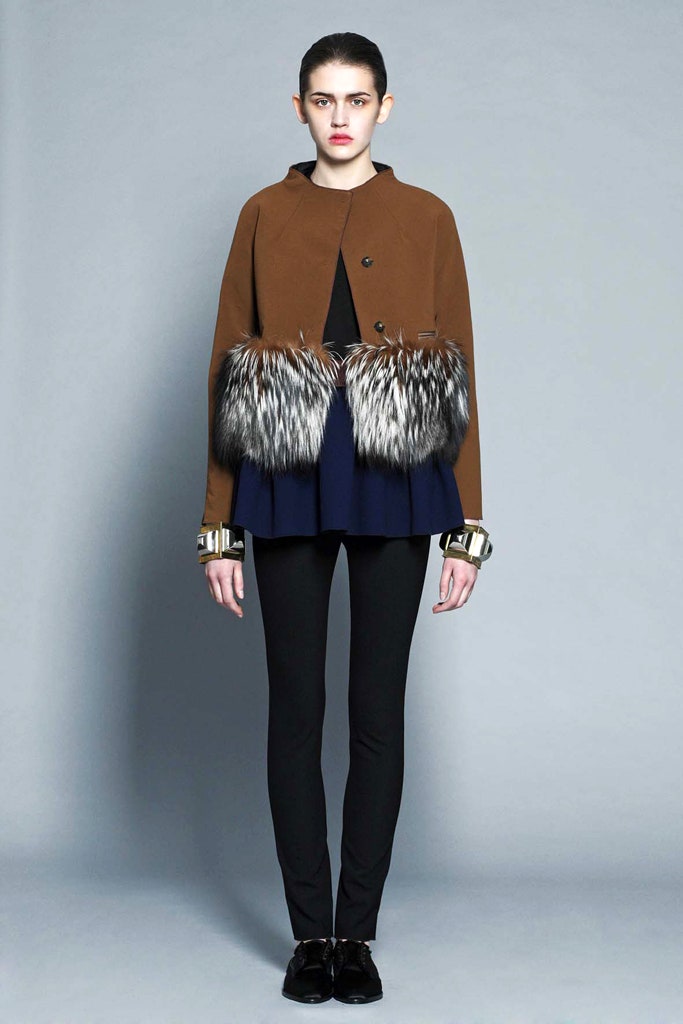 brown wool long-sleeve collared fitted buttoned layered jacket