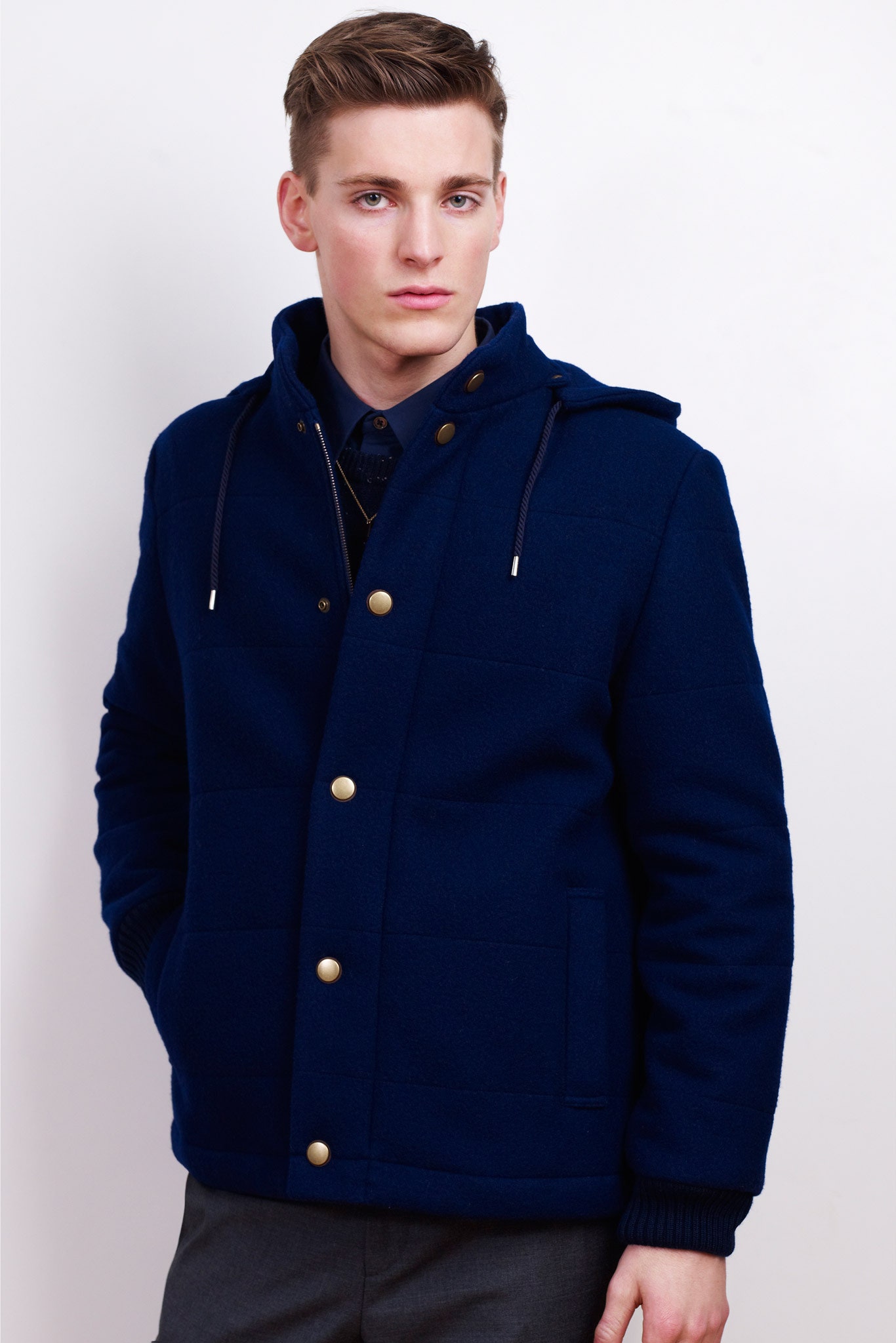 fitted blue wool jacket