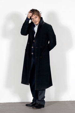 black wool coat with tailored pants