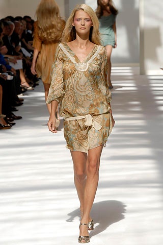 beige silk printed relaxed dress