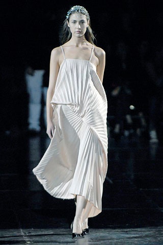 beige silk sleeveless pleated dress