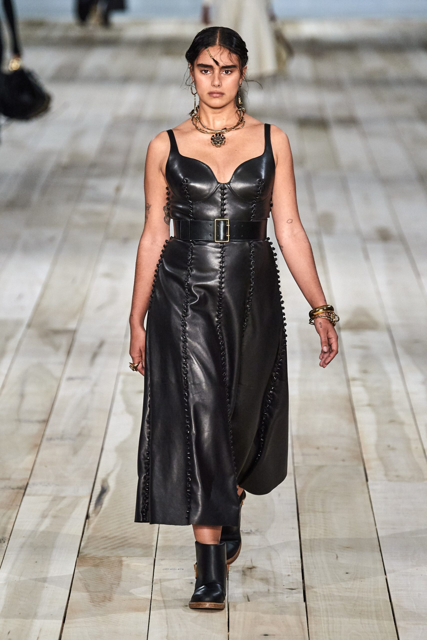 black leather sleeveless dress