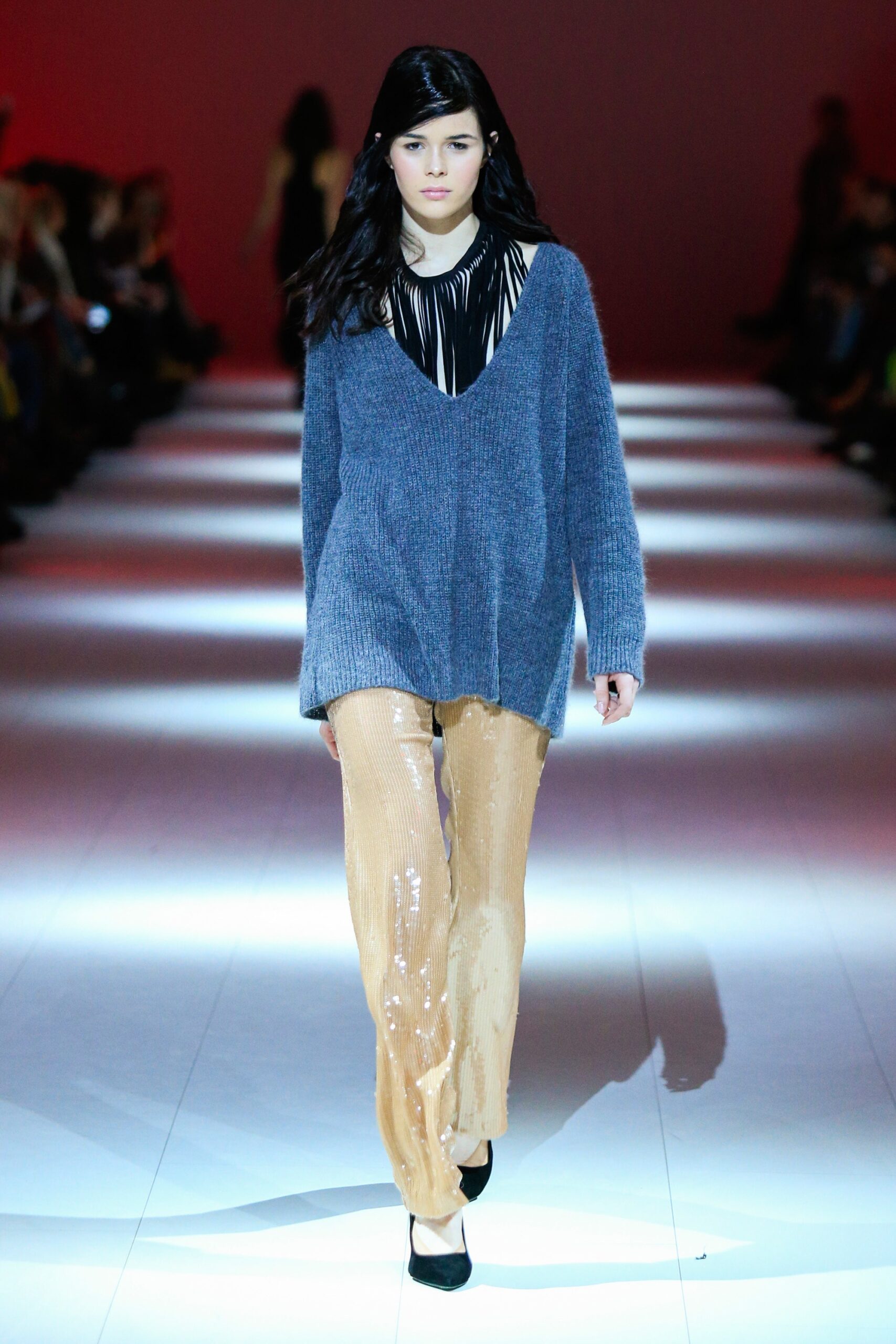 gold sequin fitted straight-leg shiny pants