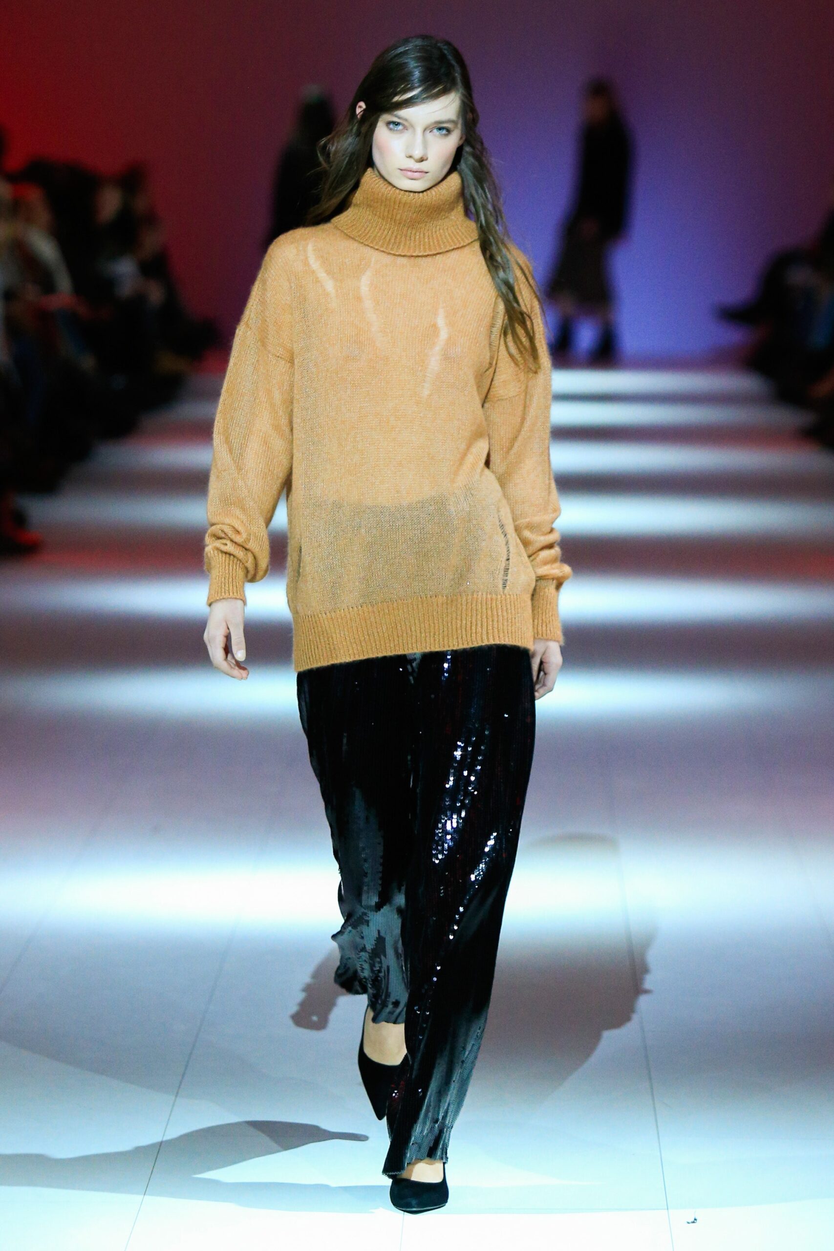 black sequin fitted straight-leg shiny pants