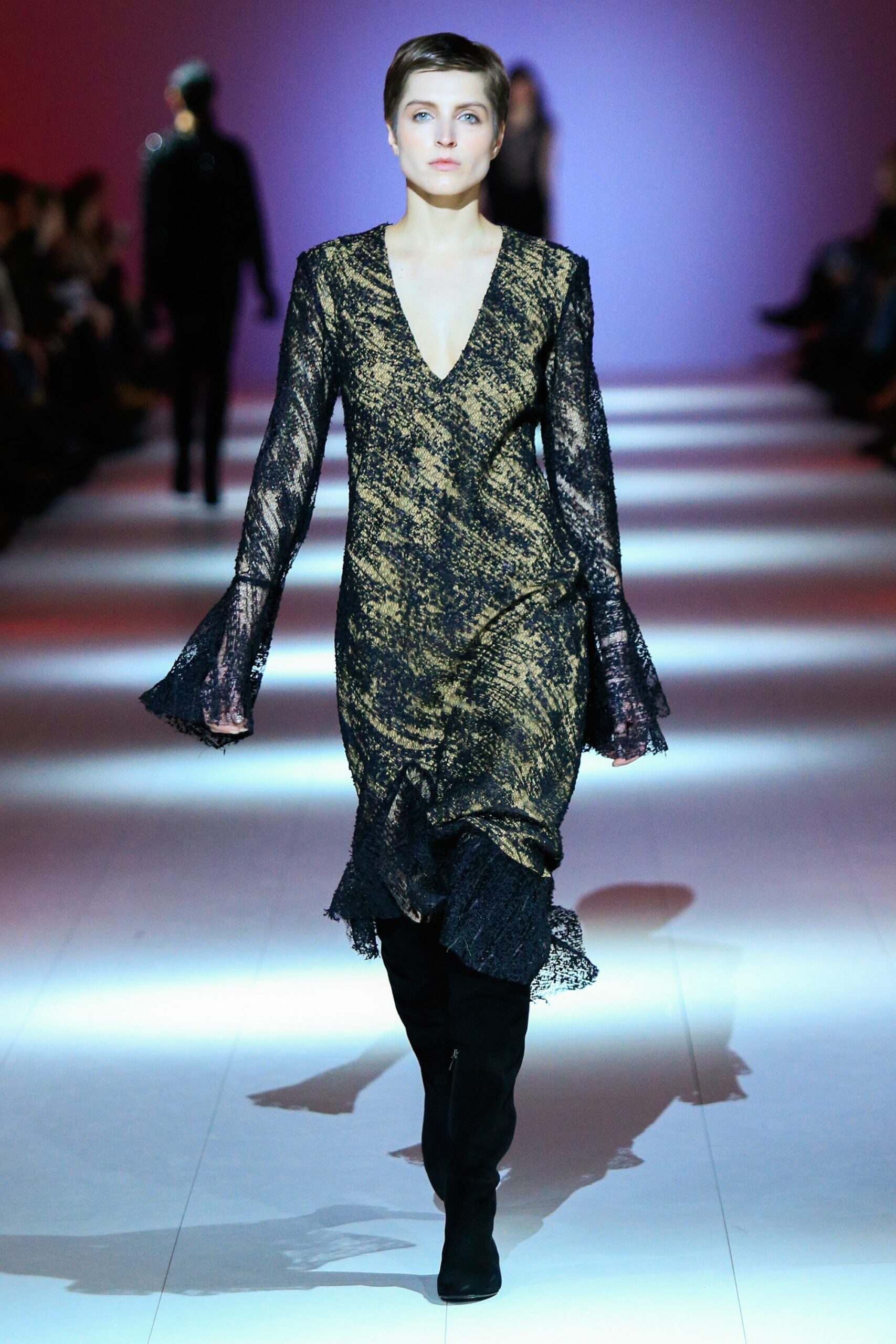 black and gold lace midi dress