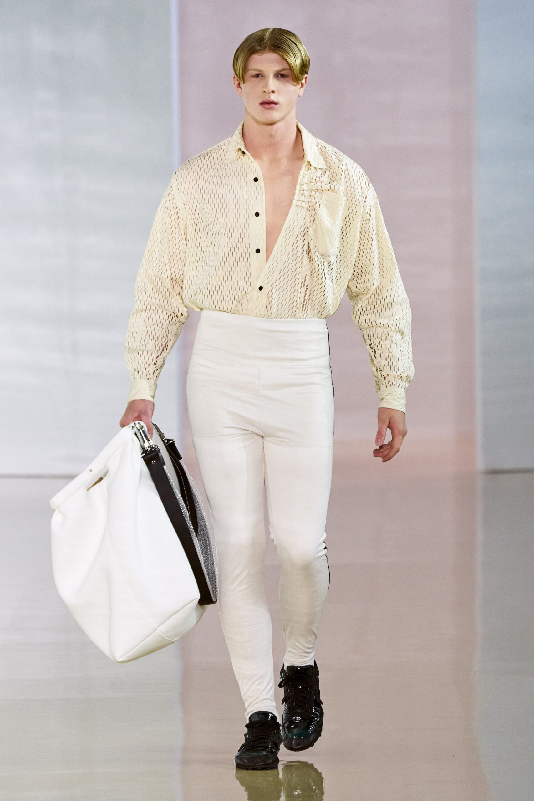 white cotton long-sleeve collared fitted buttoned textured shirt