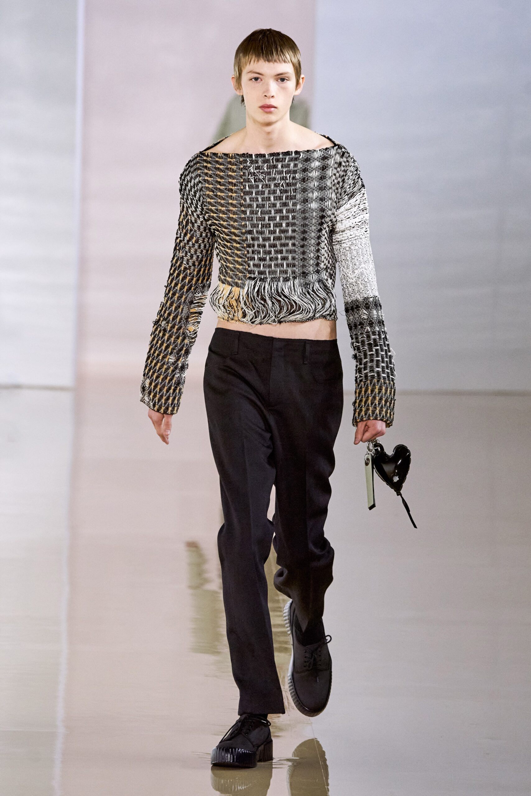 black cotton long-sleeve square-neck fitted layered cropped top