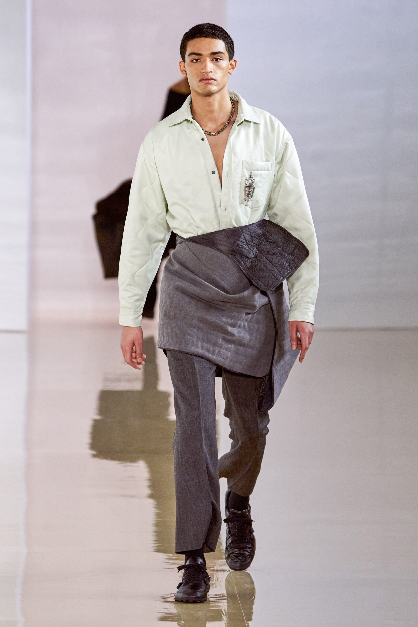 green long-sleeve collared relaxed shirt