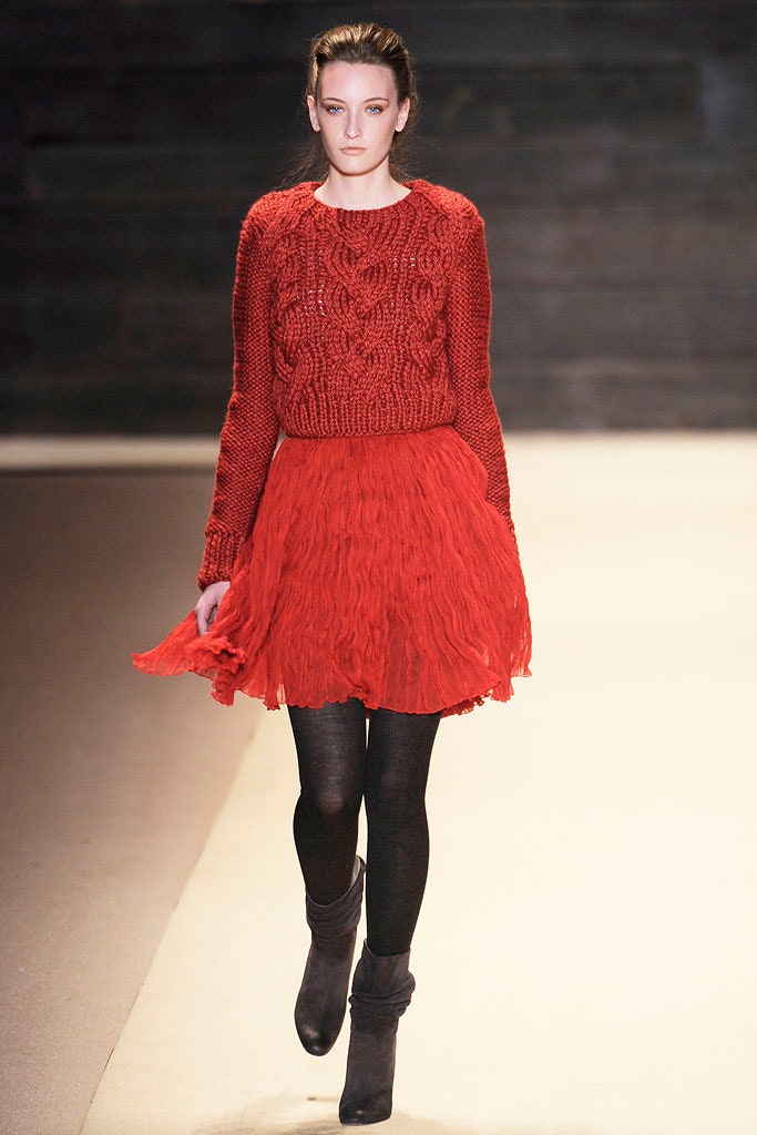 red wool long-sleeve collared fitted textured sweater