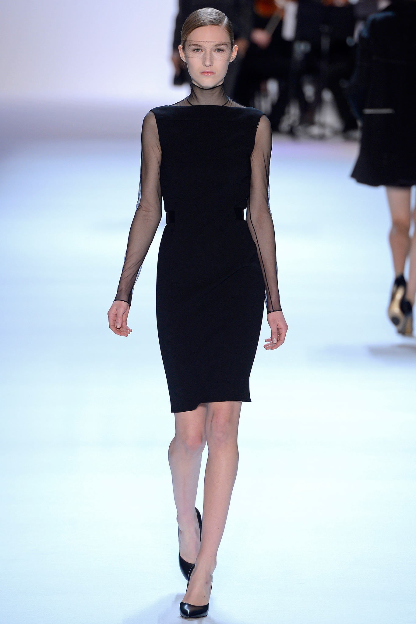 black fitted long-sleeve dress