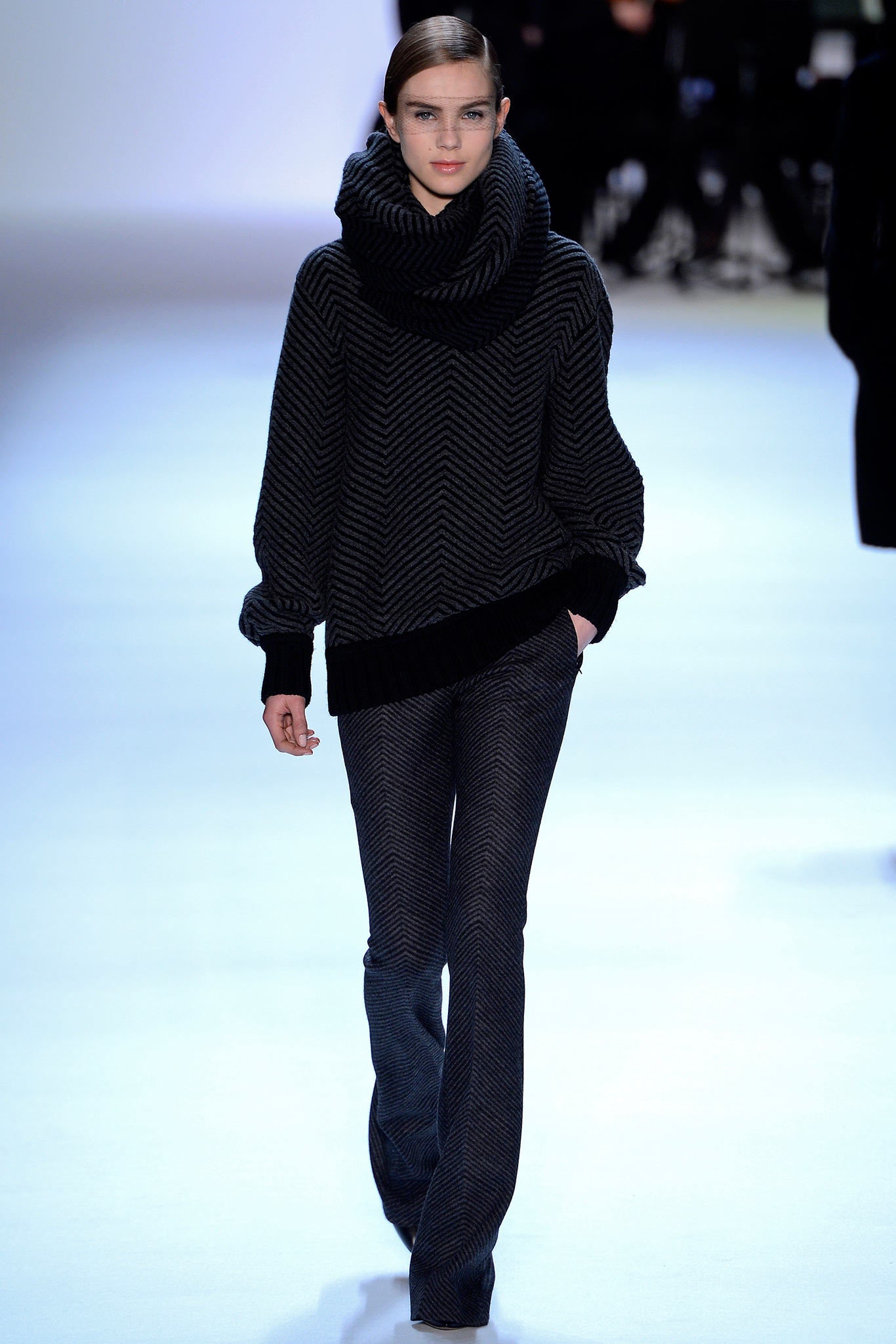 black wool long-sleeve high-neck relaxed textured sweater
