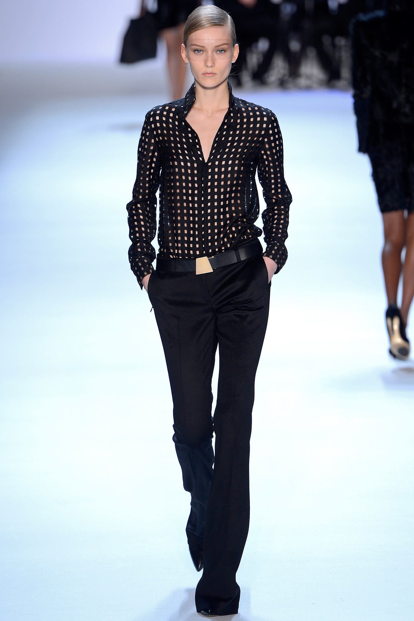black cotton slim straight-leg pants